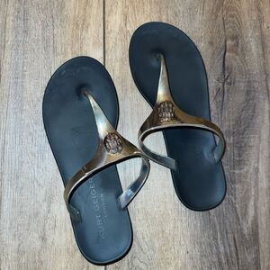 Kurt Geiger Metallic Gold and Black Toe-Post Sandals